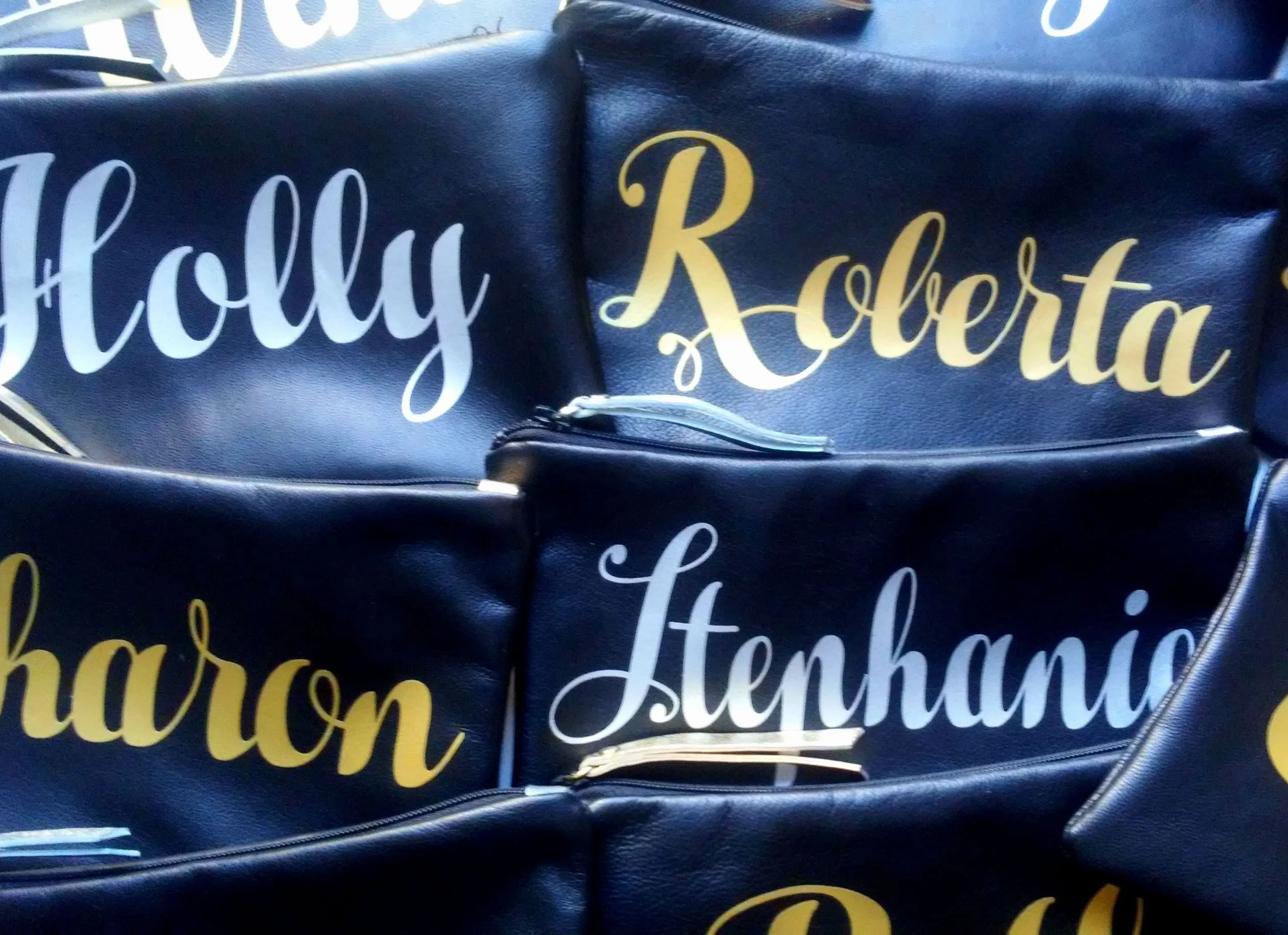 Script Personalised Name Leather Cosmetic Bag