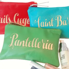 Script Personalised Name Leather Cosmetic Bag