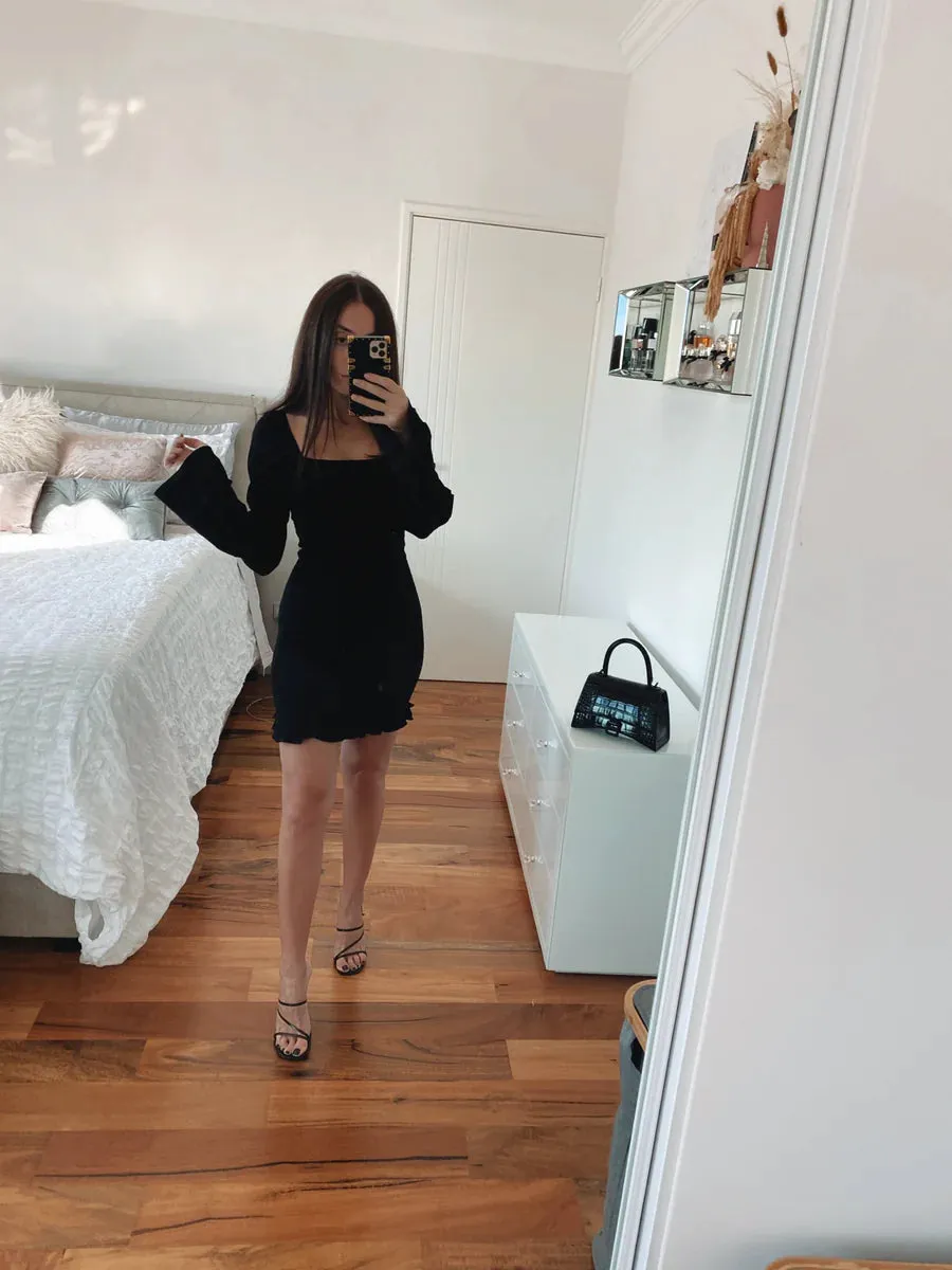 Sia Shirred Mini Dress - Black