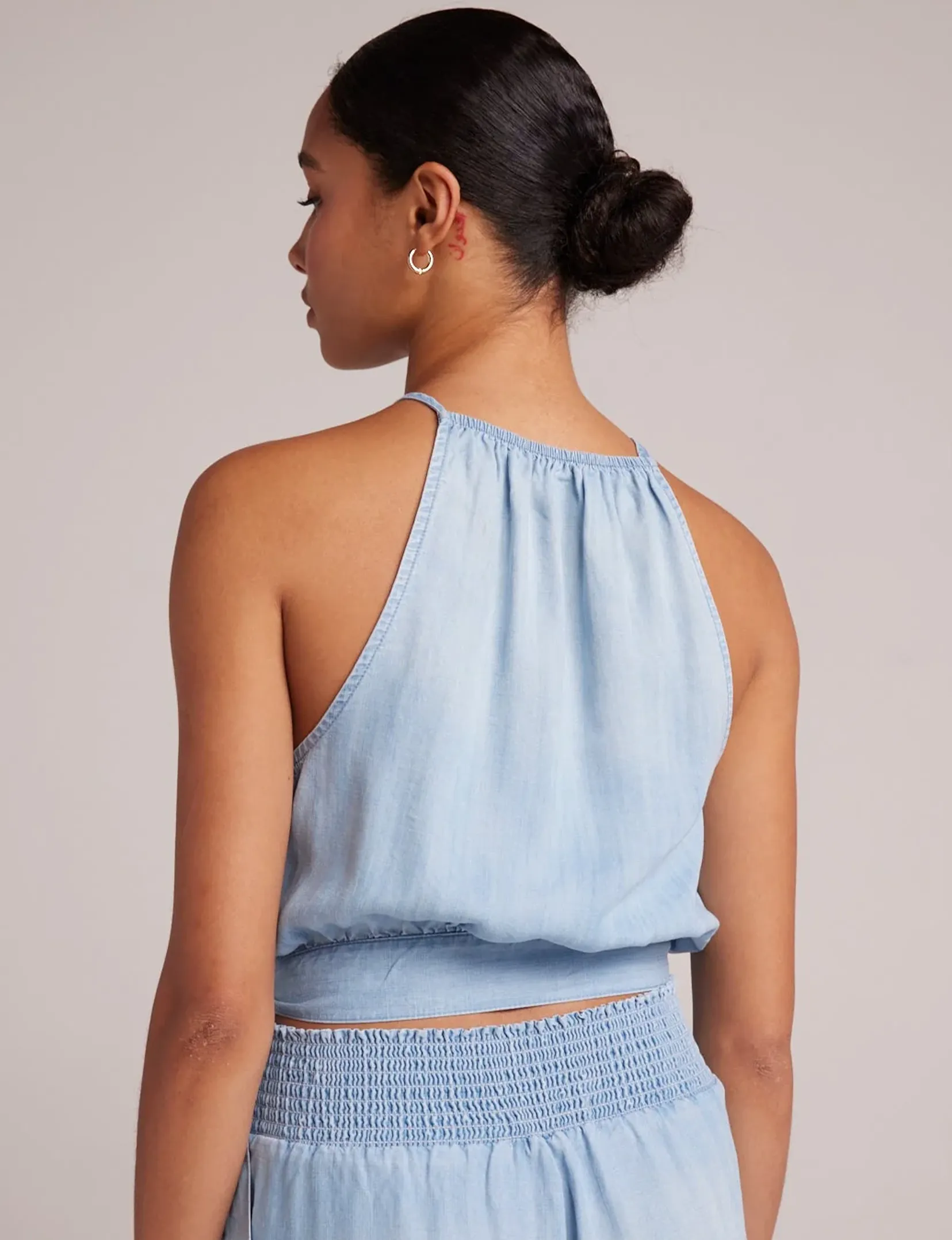 Side Tie Button Halter, Caribbean Wash