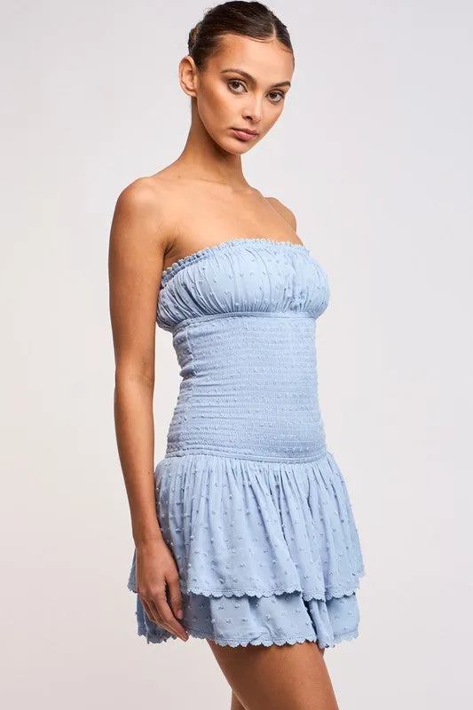 Strapless Smocked Layered Ruffle Lace Dress