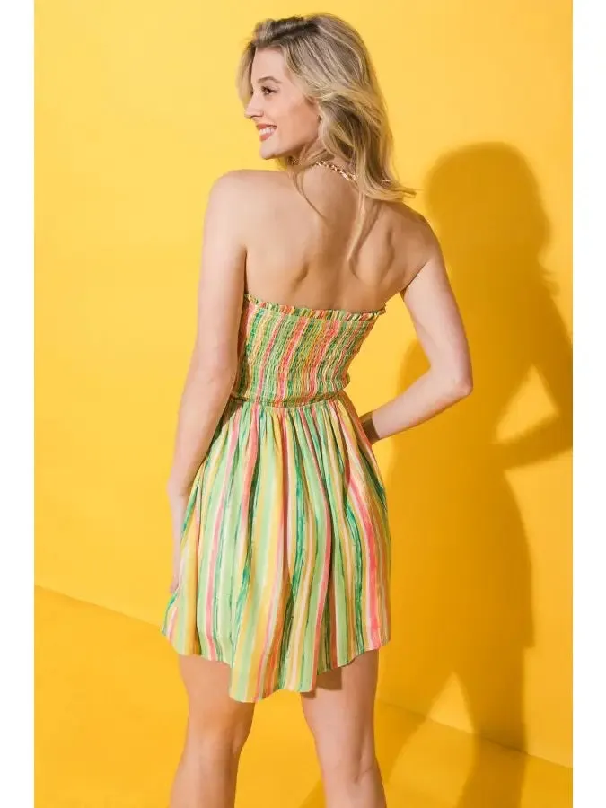 Stripe It Strapless Flare Romper