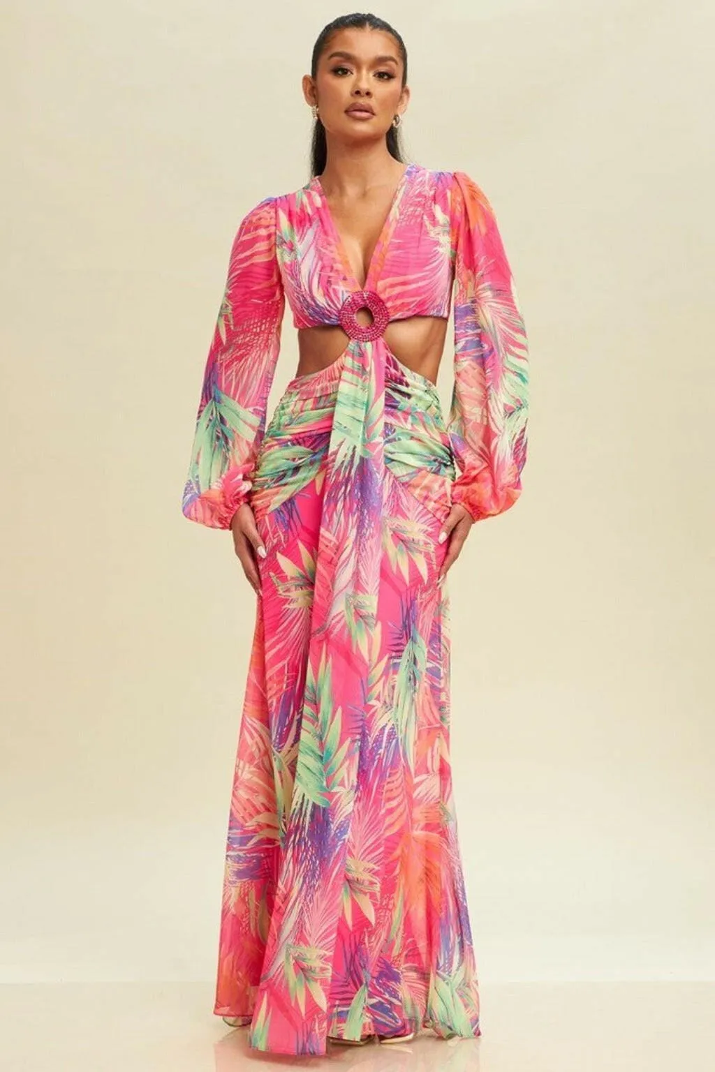 Sunrise Chiffon Floral Maxi Dress - Pink