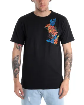 T-shirt Uomo Manica Corta Tinta Unita Nera Ricamo Fiori Girocollo GIOSAL