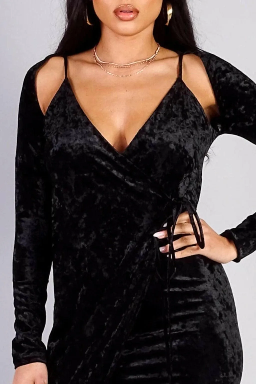 The Night Velvet Wrap Midi Dress