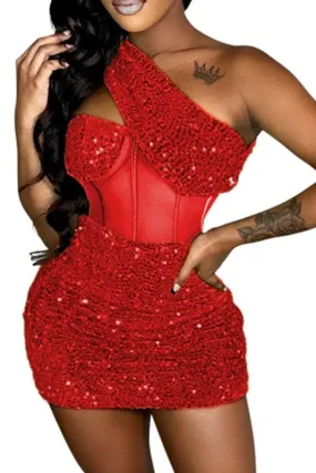 Turn Heads Rhinestones Mini Dress Red