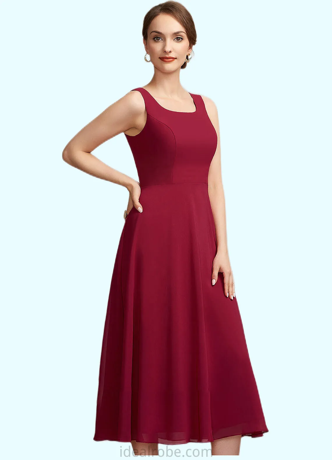 Valentina A-Line Scoop Neck Tea-Length Chiffon Mother of the Bride Dress STK126P0014684