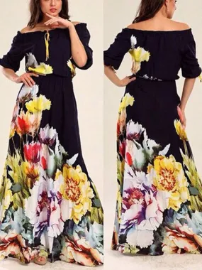 Women's Off Shoulder Floral Long Dress