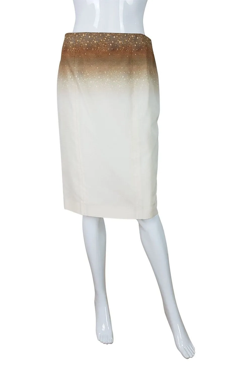 YVES SAINT LAURENT Silk Blend Brown and Cream Ombre Pencil Skirt (8)